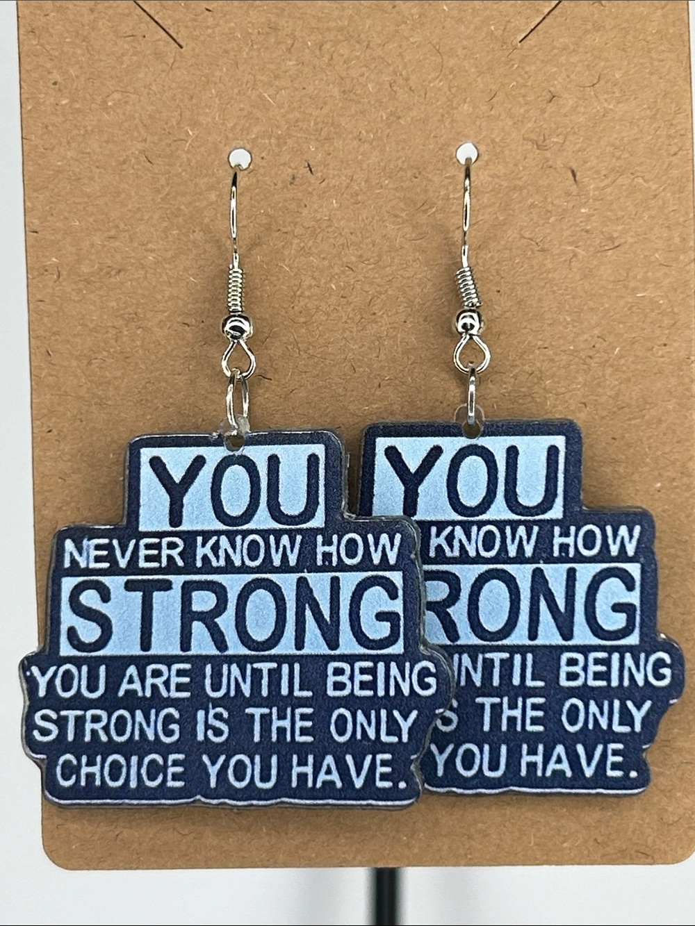 Inspirational "You Are Strong" Navy Blue Drop Earrings Fashion Jewelry